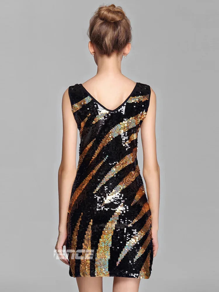 Sequin Mini Dress- Stunning Gatsby Sequin Night Out Bodycon Mini Dress- - IndioGear Women Clothing