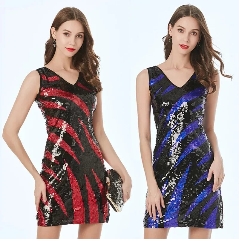 Sequin Mini Dress- Stunning Gatsby Sequin Night Out Bodycon Mini Dress- - IndioGear Women Clothing