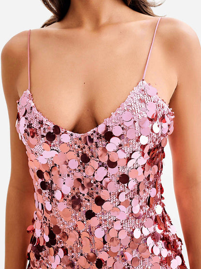 Sequined Dresses- Glittering Sequin Cami Dress for Fashion Shows- - IndioGear Women Clothing