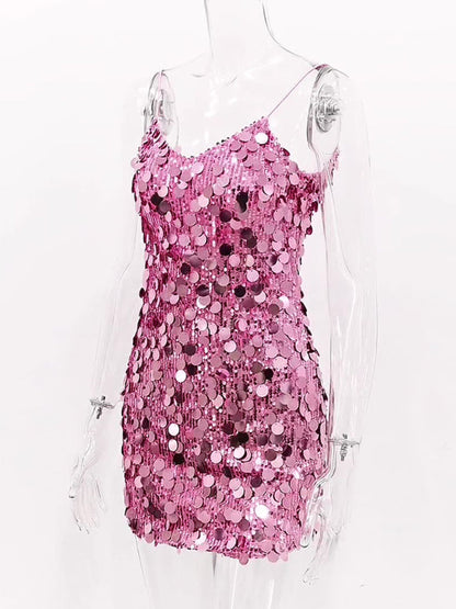 Sequined Dresses- Glittering Sequin Cami Dress for Fashion Shows- - IndioGear Women Clothing