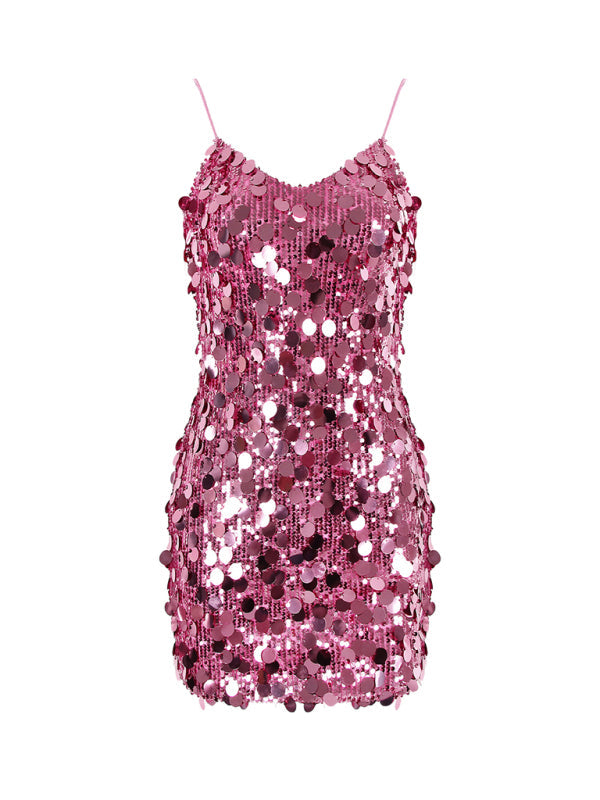 Sequined Dresses- Glittering Sequin Cami Dress for Fashion Shows- - IndioGear Women Clothing