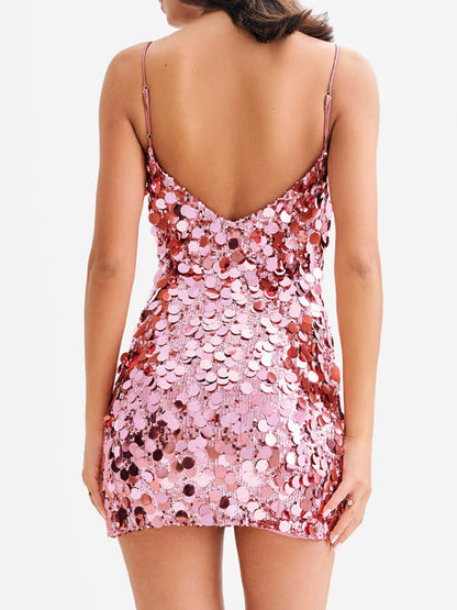 Sequined Dresses- Glittering Sequin Cami Dress for Fashion Shows- - IndioGear Women Clothing