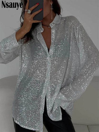 Sequined Tops- Midnight Shimmer Sheer Top- - IndioGear.com