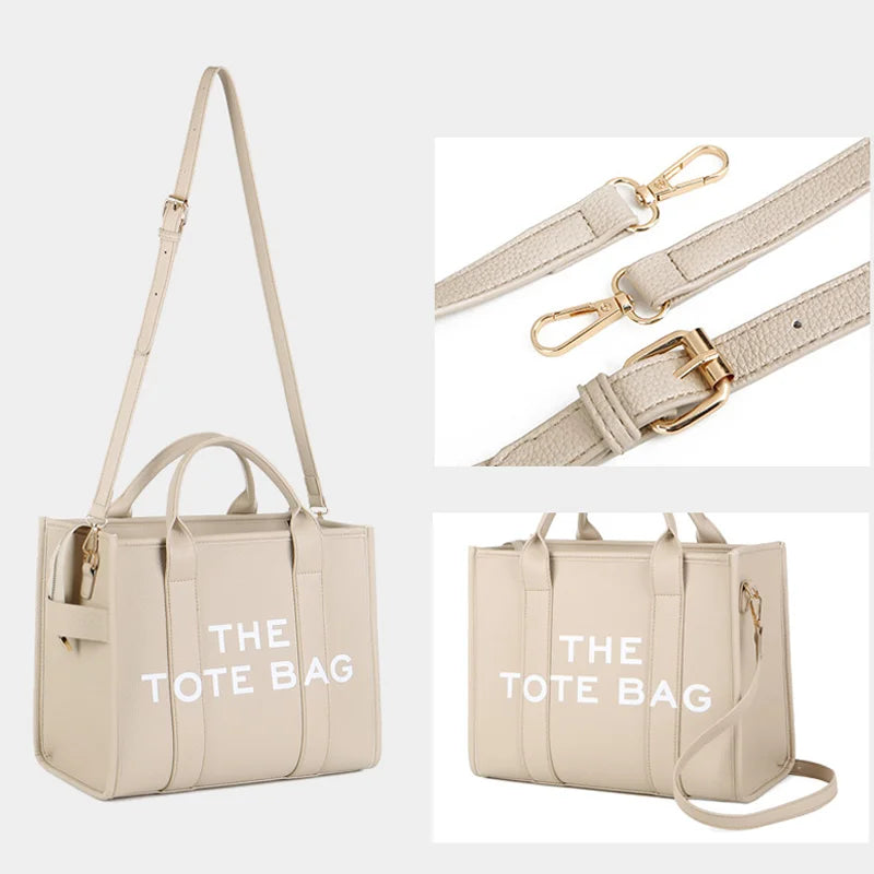 Tote Bags- Trendy Beige Leather Shoulder Bag – The Tote Bag- - IndioGear Women Clothing