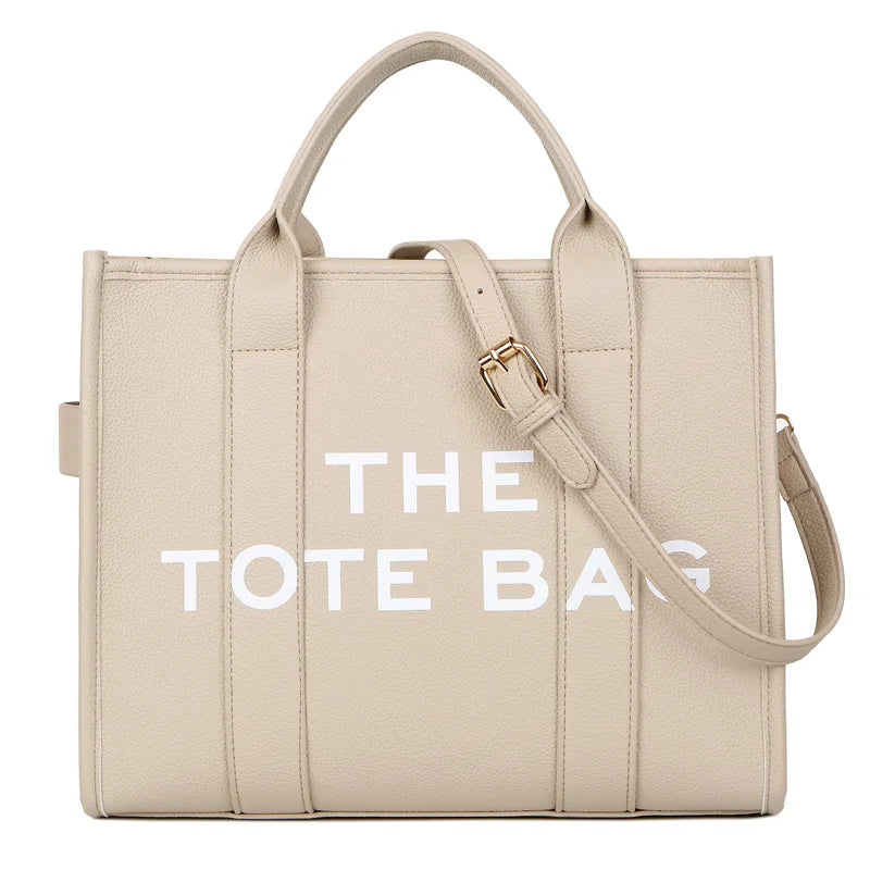 Tote Bags- Trendy Beige Leather Shoulder Bag – The Tote Bag- Apricot- IndioGear Women Clothing