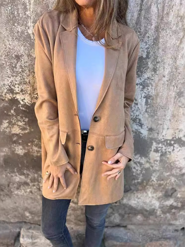 Shackets- Casual Fashion Suede Lapel Long Sleeve Long Jacket- - IndioGear.com