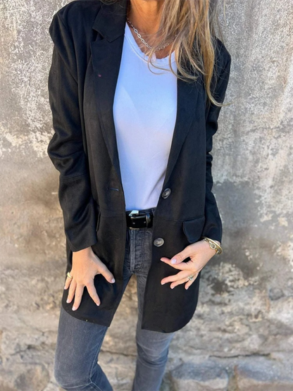 Shackets- Casual Fashion Suede Lapel Long Sleeve Long Jacket- Black- IndioGear.com