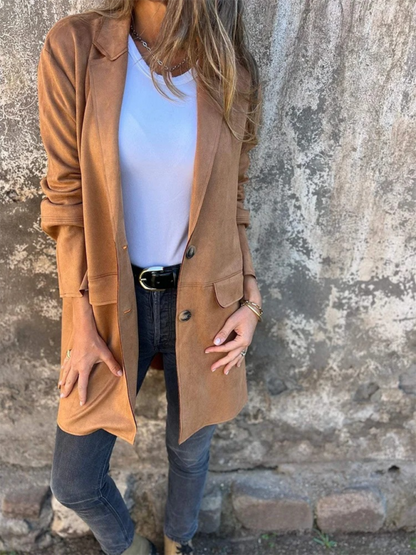 Shackets- Casual Fashion Suede Lapel Long Sleeve Long Jacket- - IndioGear.com