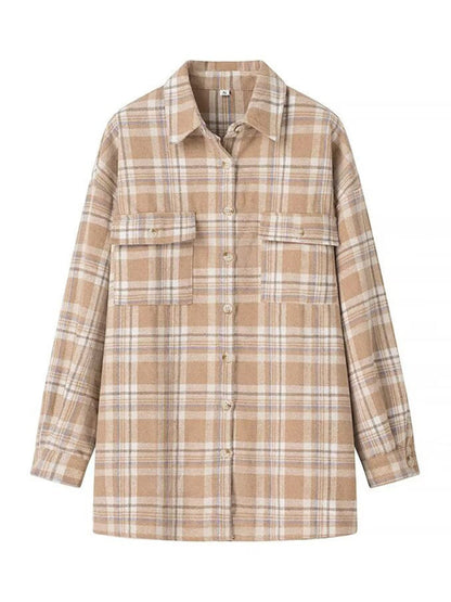 Shackets- Fall Plaid Shacket Flap Shirt Jacket- - IndioGear Women Clothing