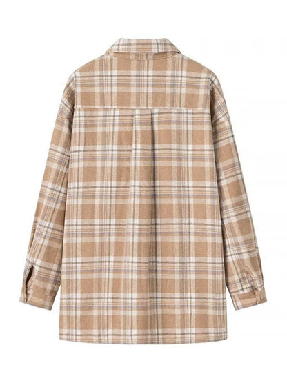 Shackets- Fall Plaid Shacket Flap Shirt Jacket- - IndioGear Women Clothing