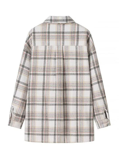 Shackets- Fall Plaid Shacket Flap Shirt Jacket- - IndioGear Women Clothing