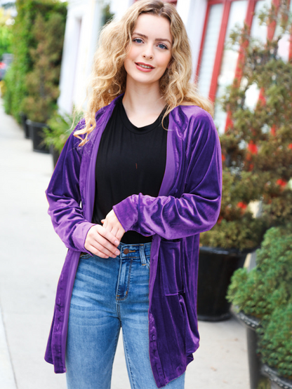 Shackets- Modern Loose-fitting Velour Shacket- Purple- IndioGear.com