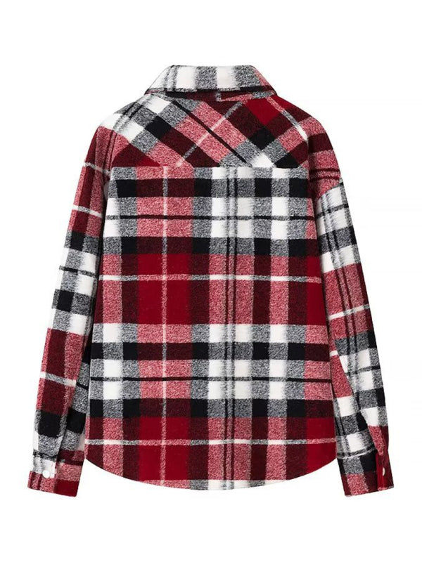 Shackets- Oversized Plaid Shacket Black Buffalo Check Jacket- - IndioGear Women Clothing