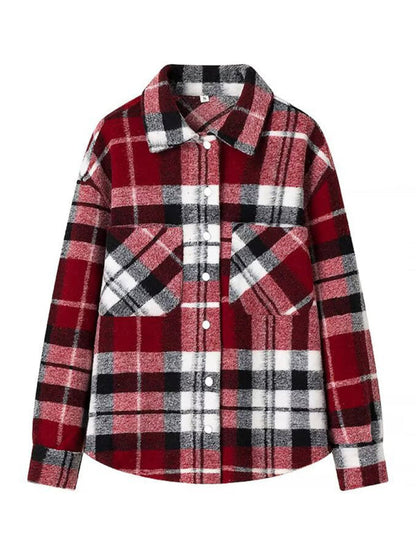 Shackets- Oversized Plaid Shacket Black Buffalo Check Jacket- - IndioGear Women Clothing