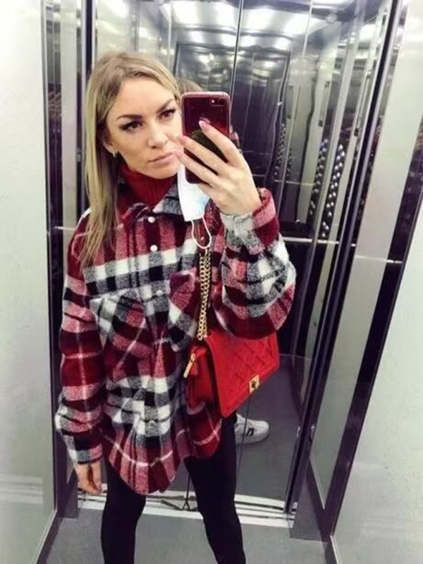 Shackets- Oversized Plaid Shacket Black Buffalo Check Jacket- Red- IndioGear Women Clothing