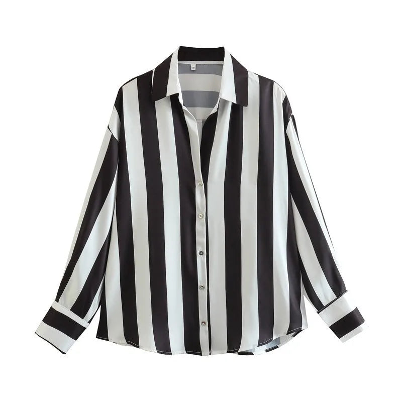 Shirt Blouses - Sleek Black & White Stripe Work Top