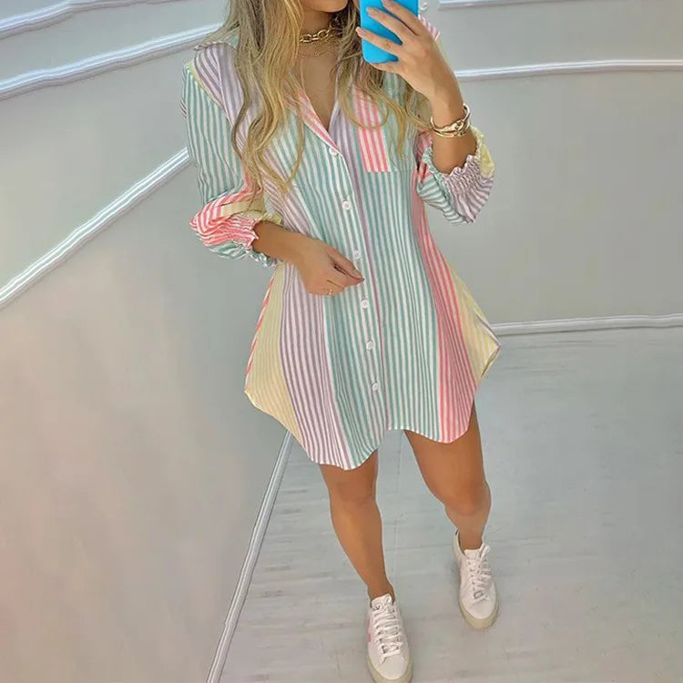 Striped Button-Up Shirt Perfect for Home Lounging and Beach Outings