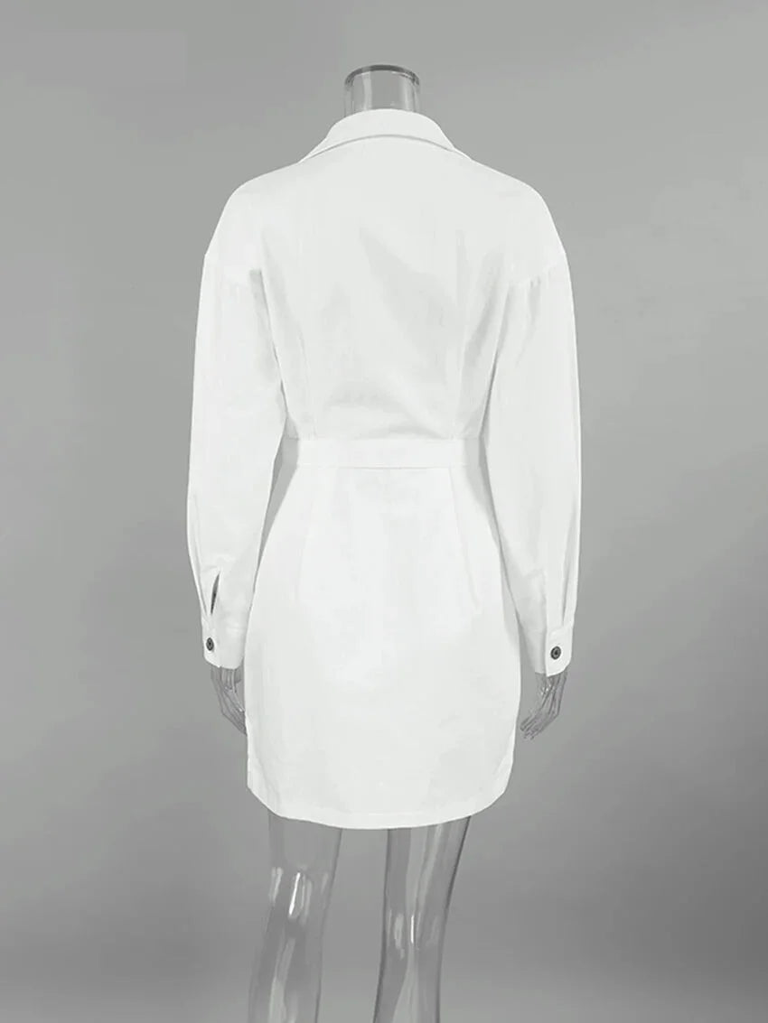 Shirt Dresses- Tailored White Cotton Shirt Dress for Women- - IndioGear.com