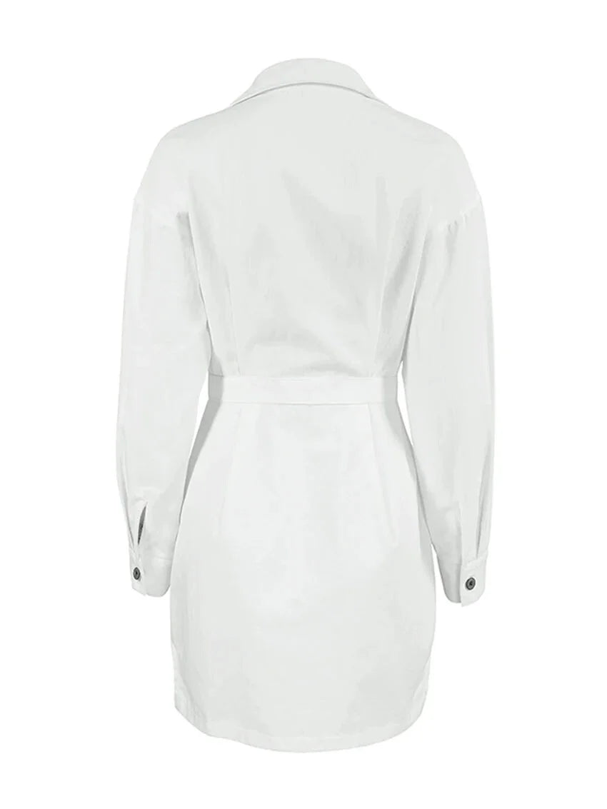 Shirt Dresses- Tailored White Cotton Shirt Dress for Women- - IndioGear.com