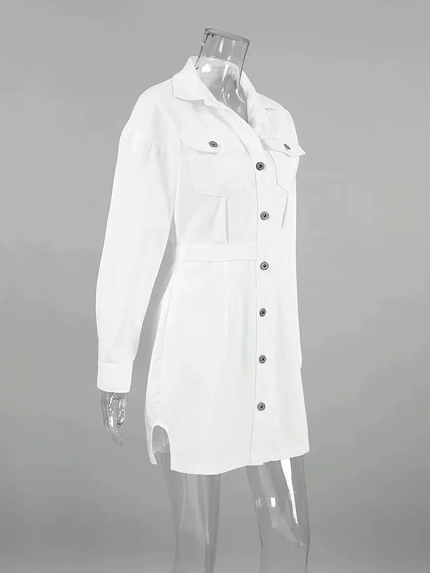 Shirt Dresses- Tailored White Cotton Shirt Dress for Women- - IndioGear.com