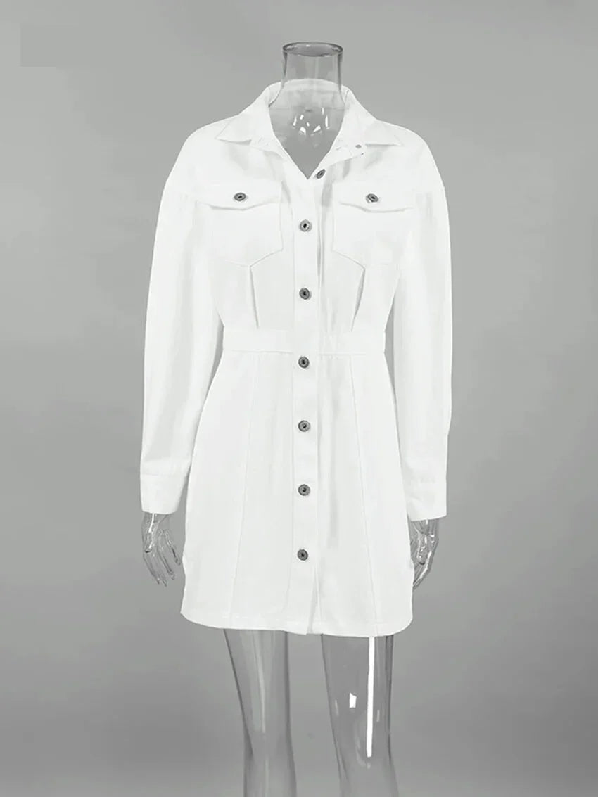 Shirt Dresses- Tailored White Cotton Shirt Dress for Women- - IndioGear.com