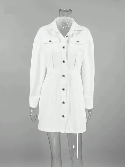 Shirt Dresses- Tailored White Cotton Shirt Dress for Women- - IndioGear.com