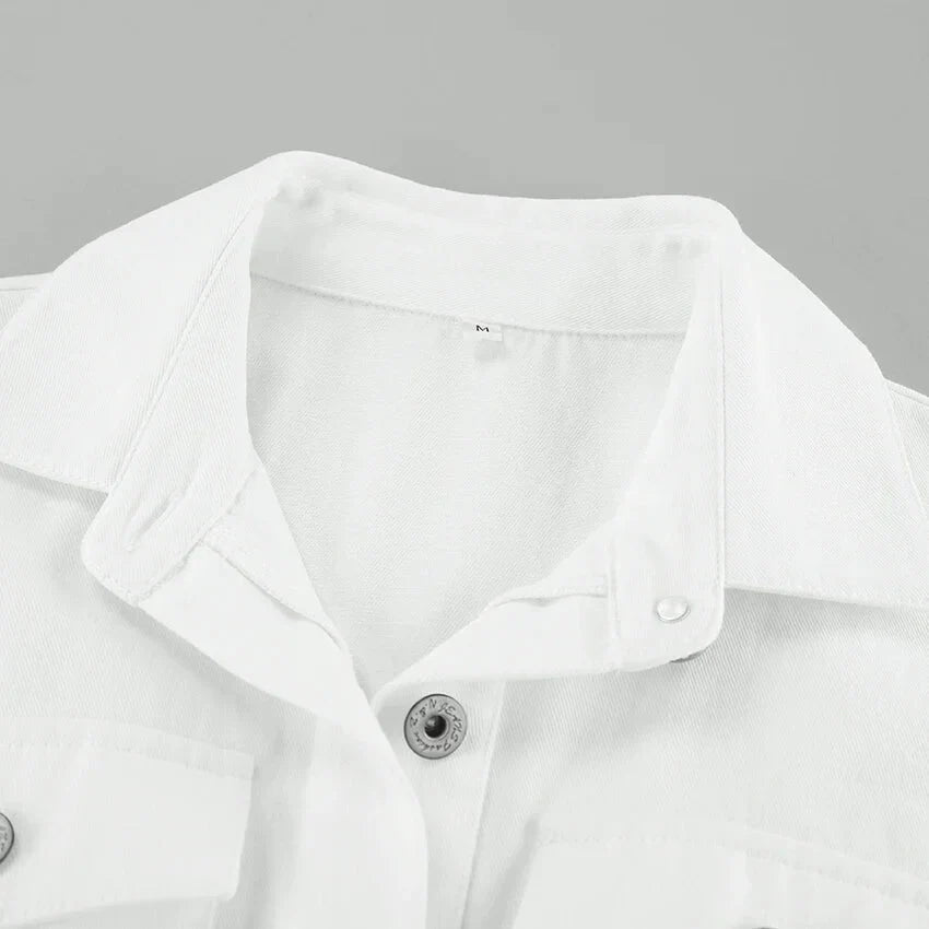 Shirt Dresses- Tailored White Cotton Shirt Dress for Women- - IndioGear.com