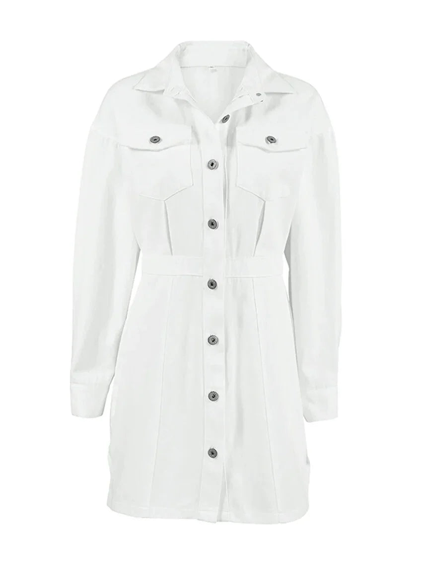 Shirt Dresses- Tailored White Cotton Shirt Dress for Women- - IndioGear.com