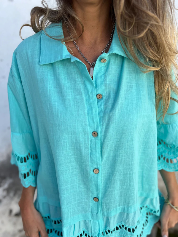 Shirts- Boho Lace Flared Sleeves Blouse Flowy Shirt- - IndioGear.com