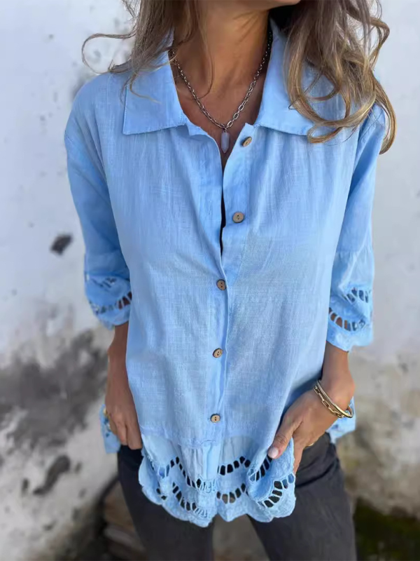 Shirts- Boho Lace Flared Sleeves Blouse Flowy Shirt- - IndioGear.com