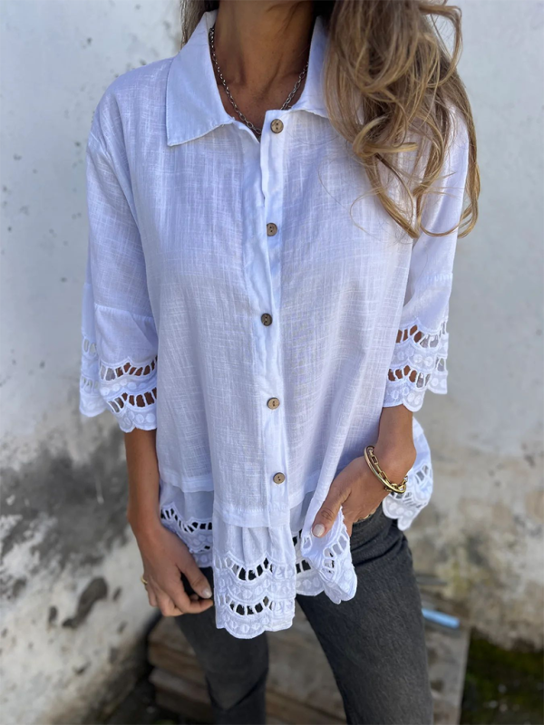 Shirts- Boho Lace Flared Sleeves Blouse Flowy Shirt- - IndioGear.com