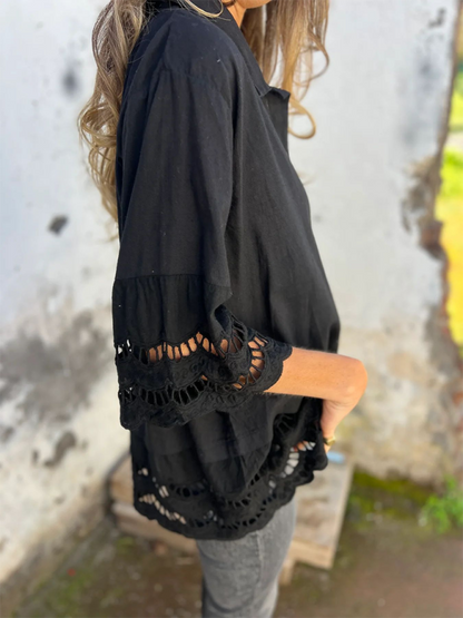 Shirts- Boho Lace Flared Sleeves Blouse Flowy Shirt- - IndioGear.com