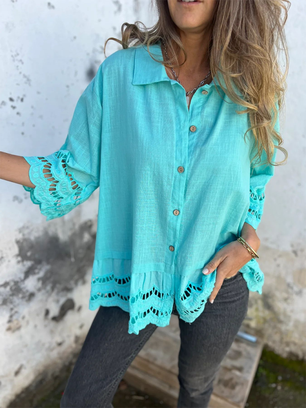 Shirts- Boho Lace Flared Sleeves Blouse Flowy Shirt- - IndioGear.com