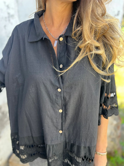 Shirts- Boho Lace Flared Sleeves Blouse Flowy Shirt- - IndioGear.com