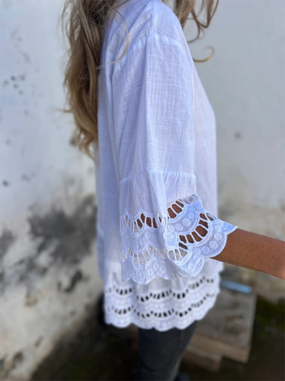 Shirts- Boho Lace Flared Sleeves Blouse Flowy Shirt- - IndioGear.com