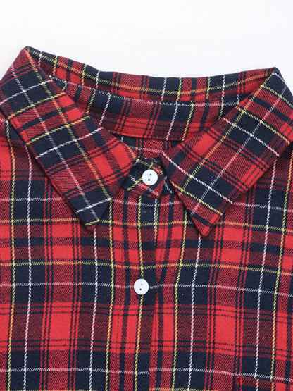 Shirts- Classic Plaid Button-Up Shirt with Long Sleeves- - IndioGear Women Clothing