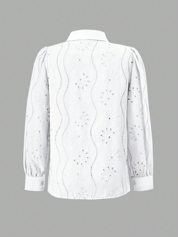 Shirts- Embroidered Puff Sleeve Shirt Long Sleeve Blouse- - IndioGear.com