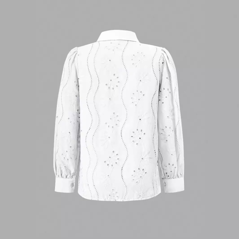 Shirts- Embroidered Puff Sleeve Shirt Long Sleeve Blouse- - IndioGear.com