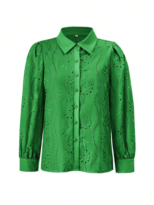 Shirts- Embroidered Puff Sleeve Shirt Long Sleeve Blouse- - IndioGear.com