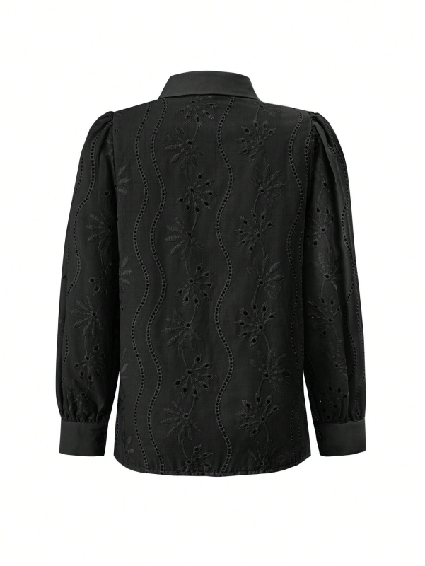 Shirts- Embroidered Puff Sleeve Shirt Long Sleeve Blouse- - IndioGear.com