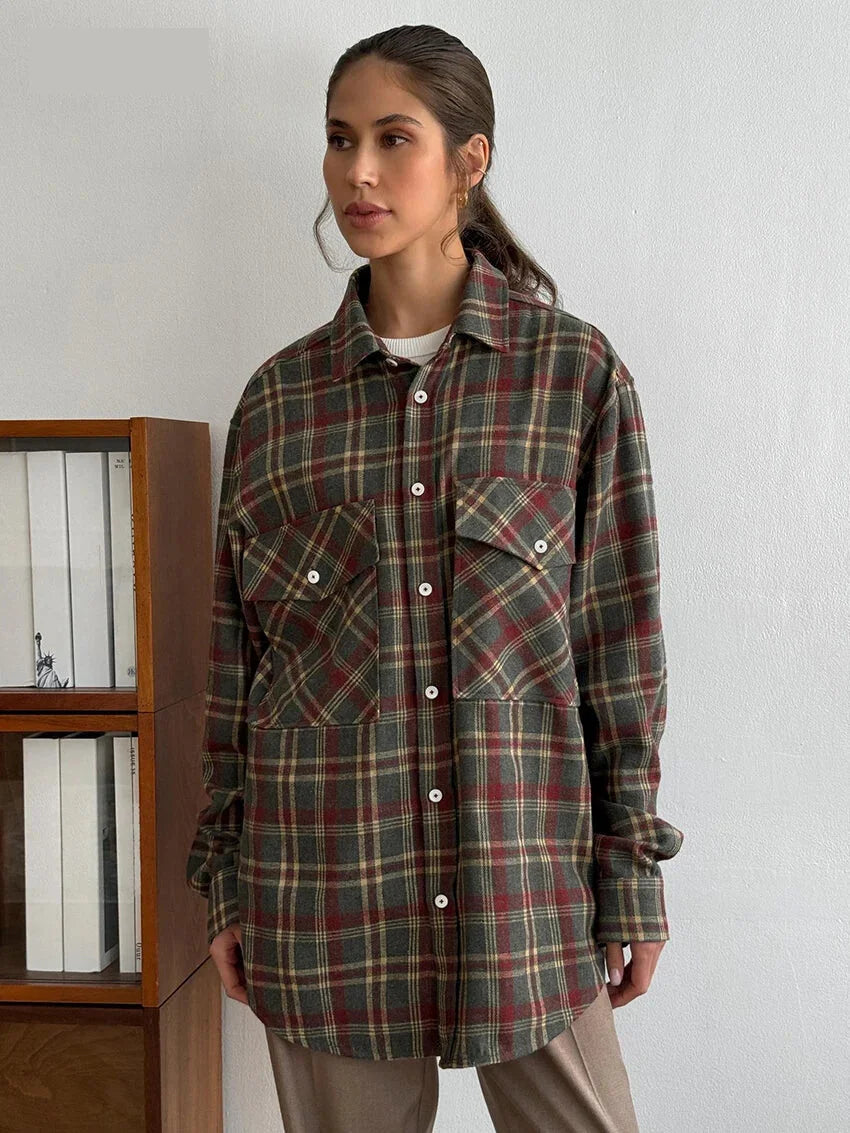 Shirts- Essential Autumn Layer Cozy Plaid Tartan Shirt for Women- - Chuzko Women Clothing