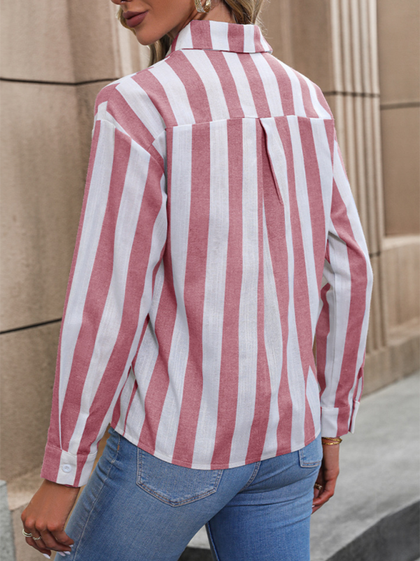 Shirts- Essential Women's Striped Button-up Shirt with Long Sleeves- - IndioGear.com