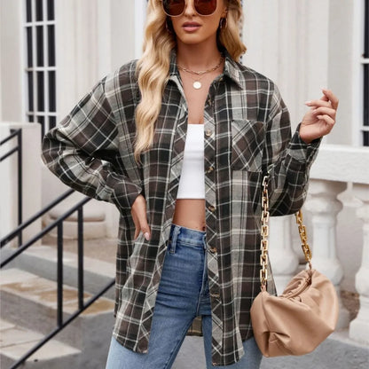 Shirts- Loose-Fit Comfy Plaid Shirt for Modern Women- - Chuzko Women Clothing