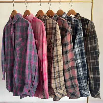 Shirts- Loose-Fit Comfy Plaid Shirt for Modern Women- - Chuzko Women Clothing