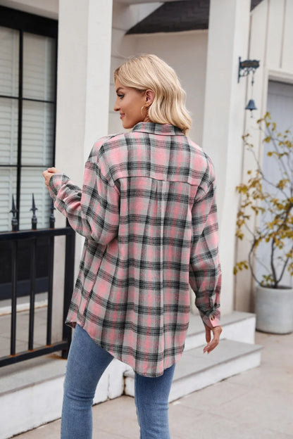 Shirts- Loose-Fit Comfy Plaid Shirt for Modern Women- - Chuzko Women Clothing