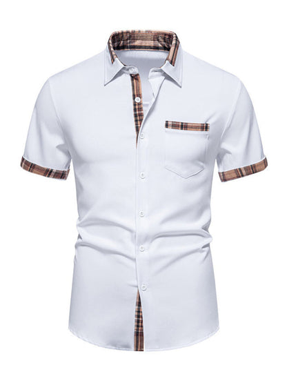 Chemise unie avec ourlet à carreaux contrastés pour homme