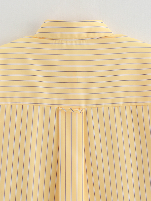 Shirts- Oversized Yellow Blouse Women Striped Shirt with Long Sleeves- - IndioGear.com