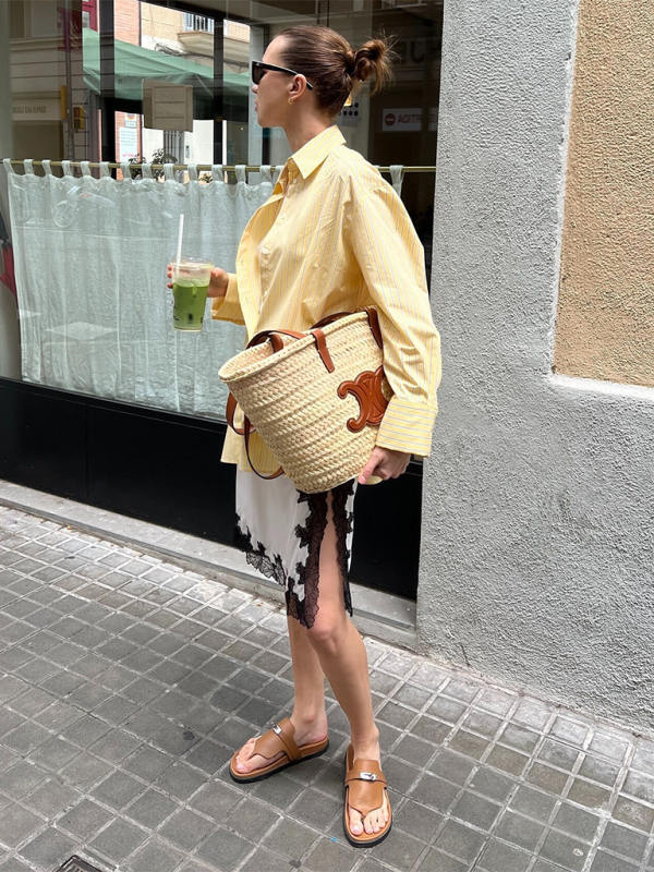 Shirts- Oversized Yellow Blouse Women Striped Shirt with Long Sleeves- - IndioGear.com