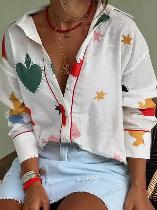 Shirts- Playful Patterned Collared Shirt - Blouse for Art Events- - IndioGear.com