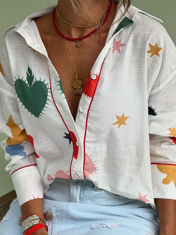 Shirts- Playful Patterned Collared Shirt - Blouse for Art Events- - IndioGear.com